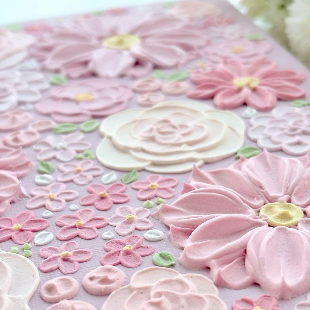 テクスチャーアート 花 インテリアアート ブーケ 花畑 ピンク フラワーアート