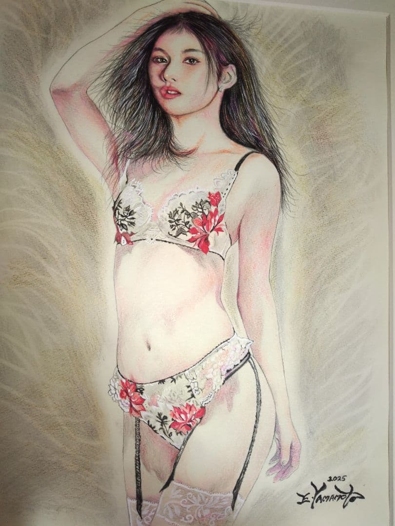 裸婦、美人画、絵画６号、しなりS山本英二、真作、肉筆、高塚省吾、森本草介。