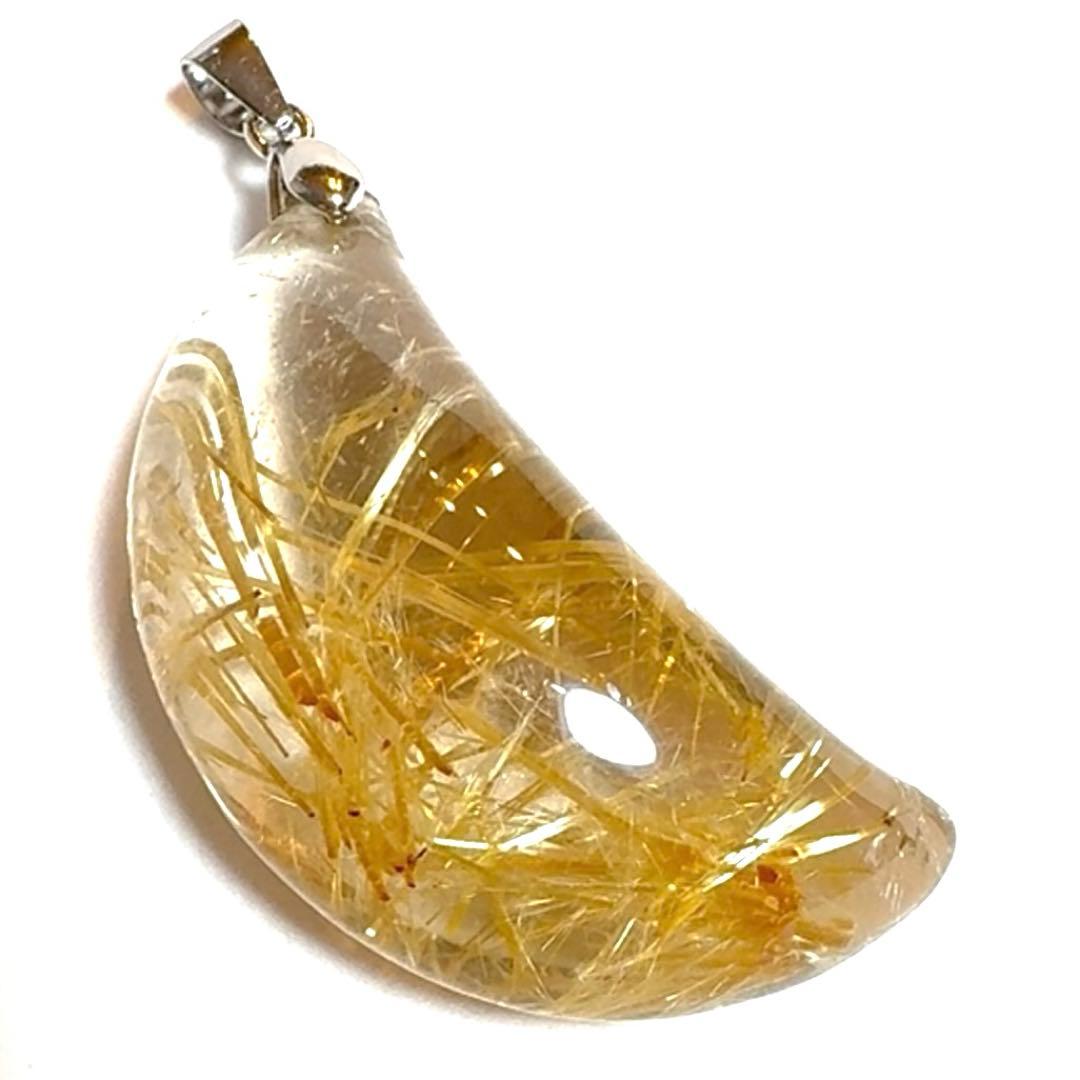 破格値❤️高品質ゴールデンルチルクォーツ　月のペンダント　タイチンルチル