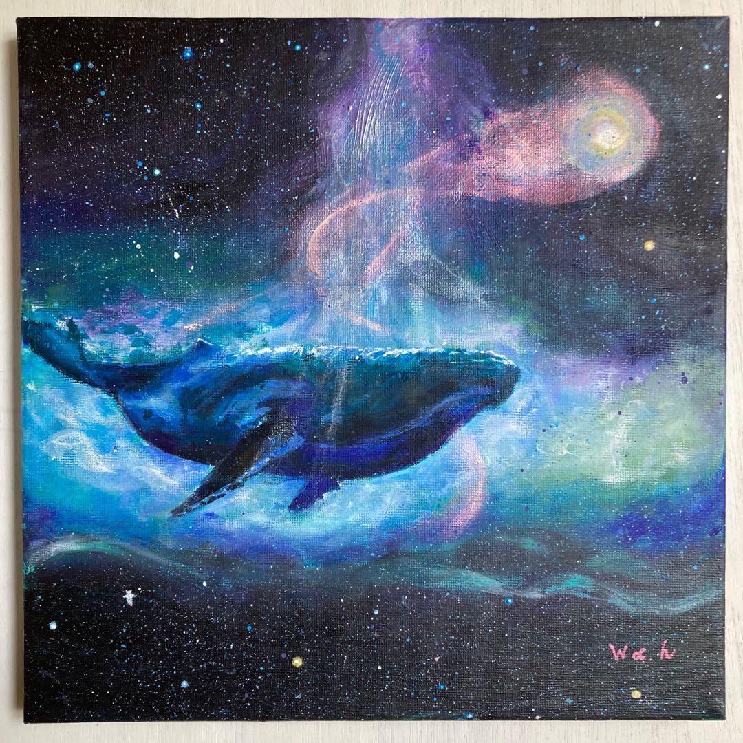 夢のなかのクジラ　アクリル画