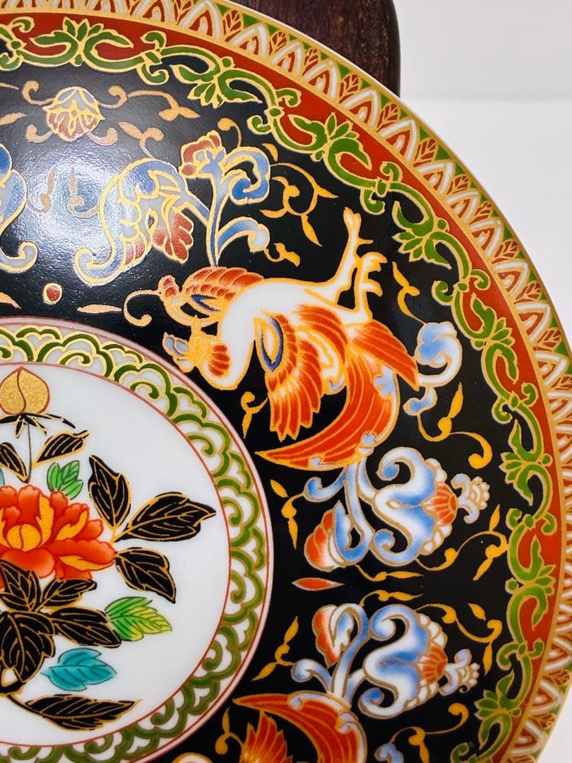 高級美術 有田焼 華山窯 明治香蘭社意匠 ブラックホーソン 金襴手鳳凰蓋物 菓器