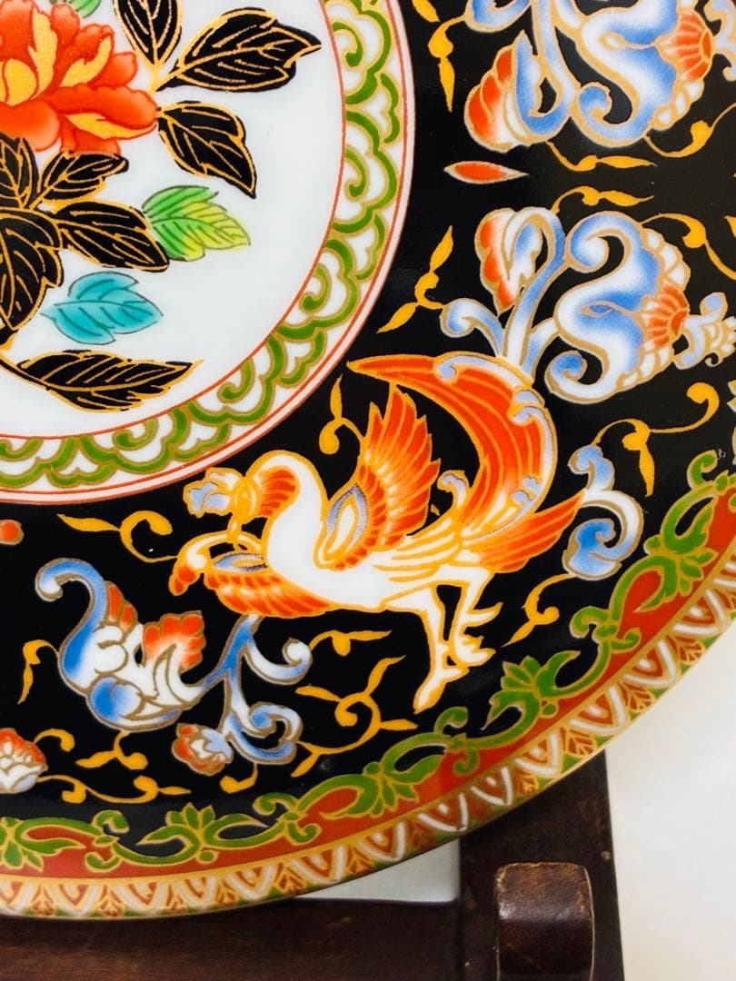 高級美術 有田焼 華山窯 明治香蘭社意匠 ブラックホーソン 金襴手鳳凰蓋物 菓器