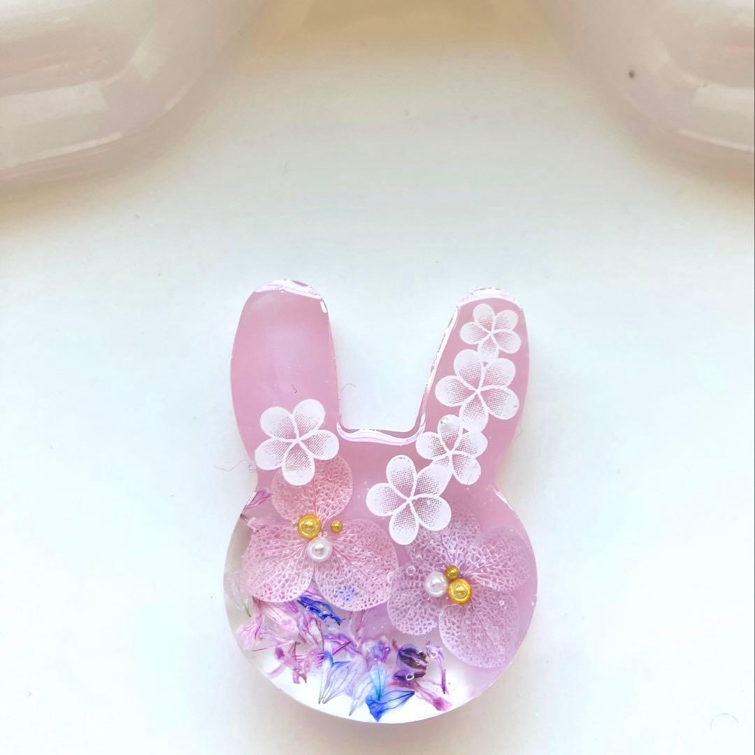 レジン　ヘアゴム　紫陽花　うさぎ　ミルキーピンク◡̈♥︎