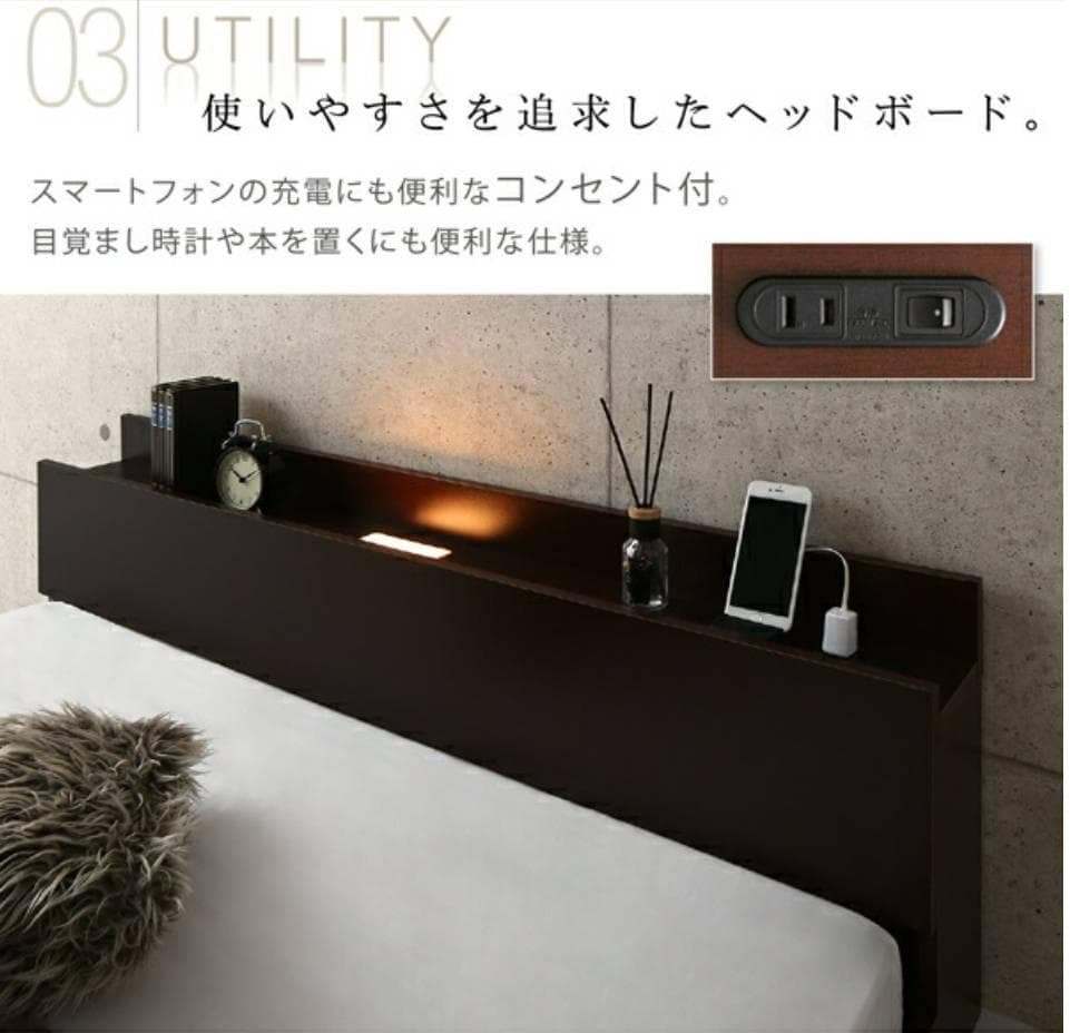 セミダブル 棚コンセント付き シンプルモダンフロアベッド オークホワイト