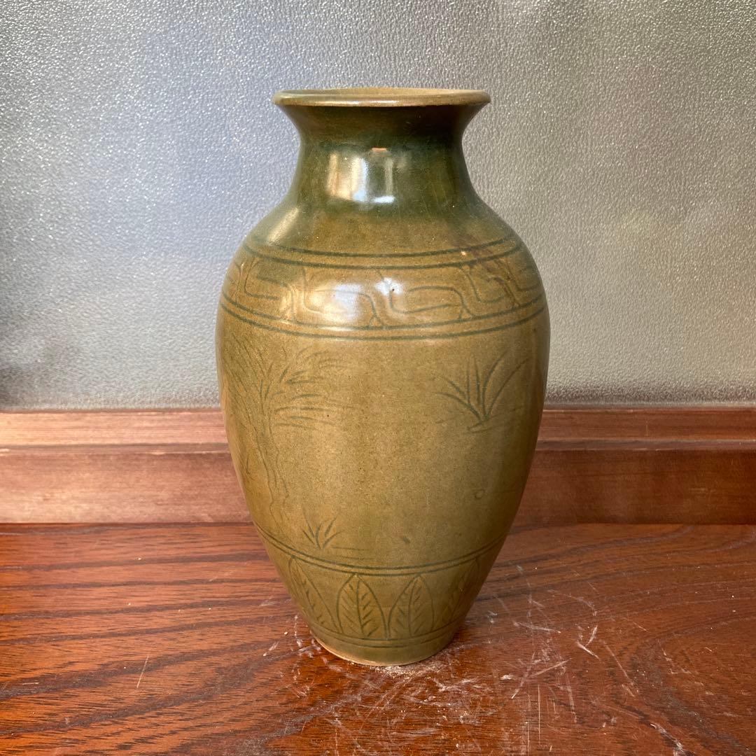 耀州窯青磁人物図花入 宋時代まとめて4点