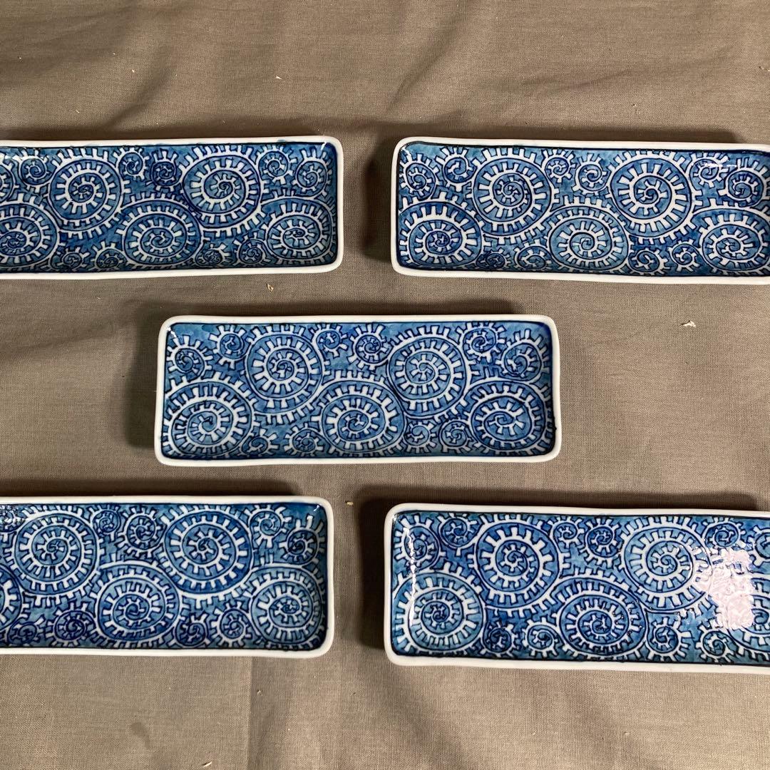 【Takaさん専用】古伊万里の伝統　舘林源右衛門作　染付章魚唐草濃　小長角皿五枚