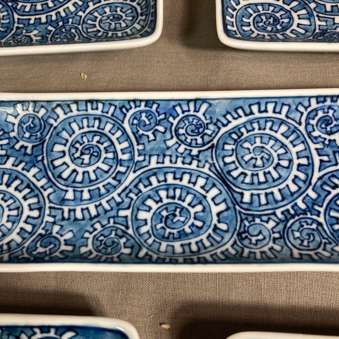 【Takaさん専用】古伊万里の伝統　舘林源右衛門作　染付章魚唐草濃　小長角皿五枚