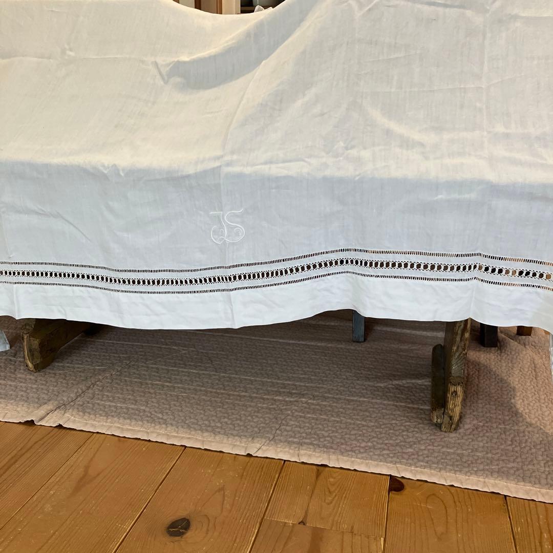 フランス アンティーク リネン シーツ 麻 モノグラム 刺繍 カーテン　布地