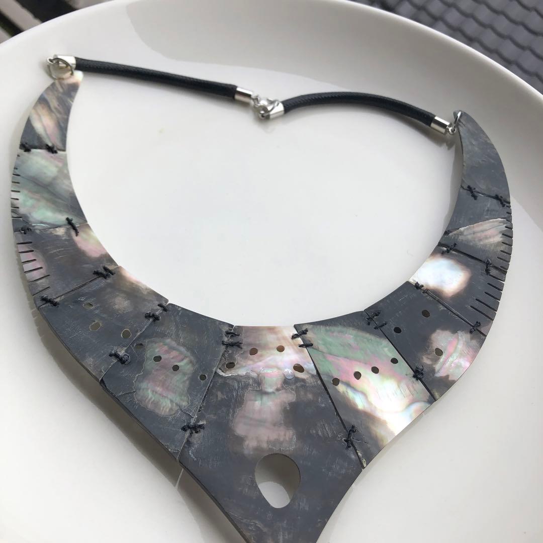 タヒチ産　黒蝶彫刻　マペパール　ネックレス