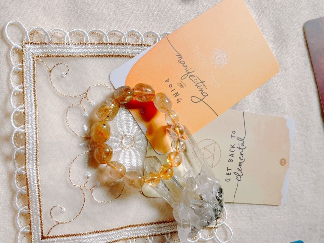 虹入り　ブレスレット　ルチルクォーツ　シトリン　高品質　ブレスレット