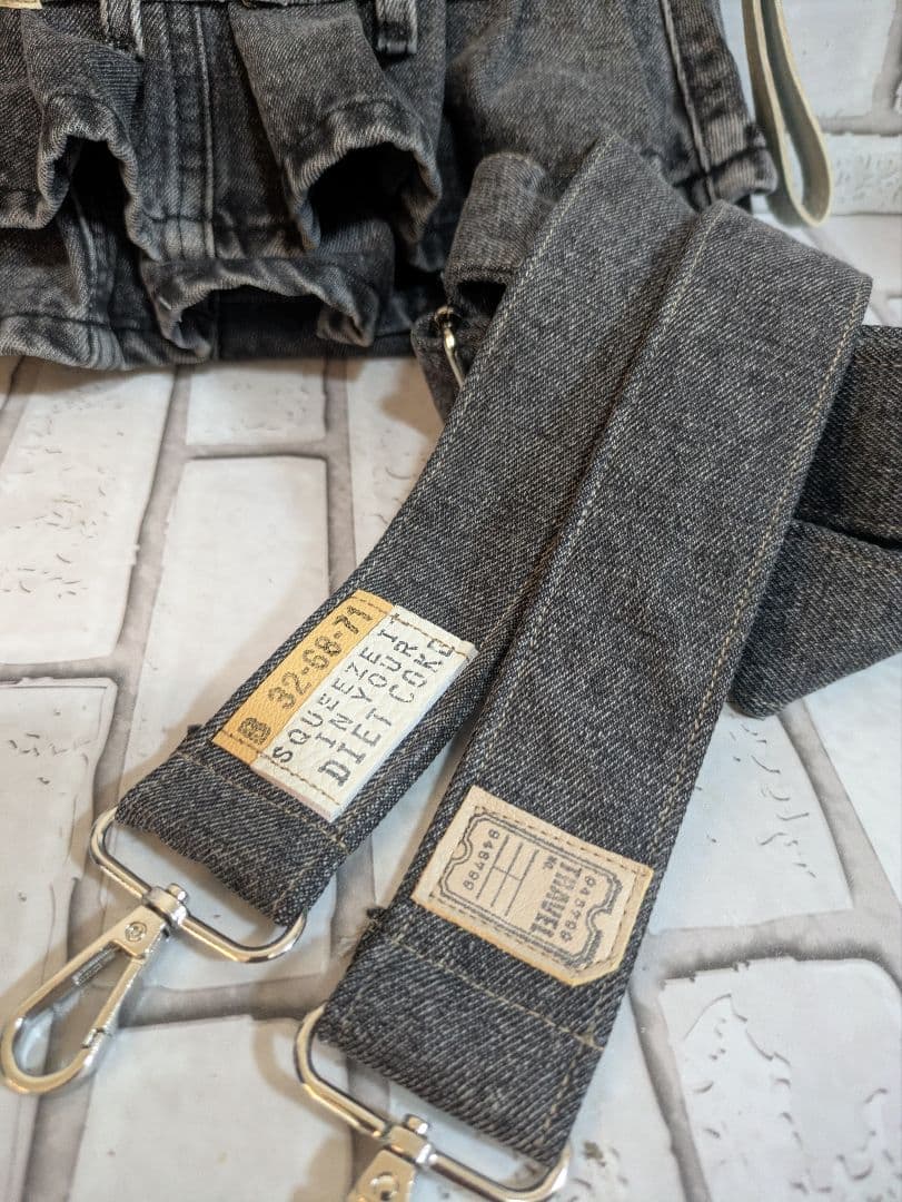 P021 リクエスト　Glay　デニムリメイク　フリルバック　ショルダー紐セット