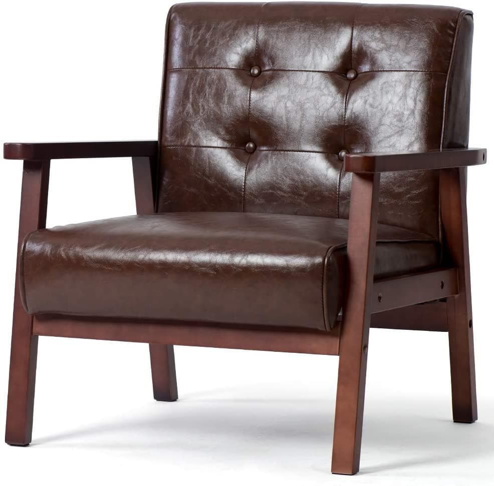 ソファー 1人掛け シングル 天然木 ソファ 脚付き レザー コンパクト レトロ