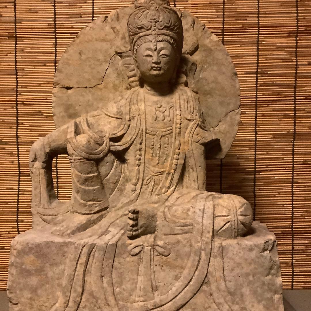 朝鮮・三国時代「静寂と慈悲の水月観音菩薩半跏像」高句麗・新羅・百済・天平・石仏