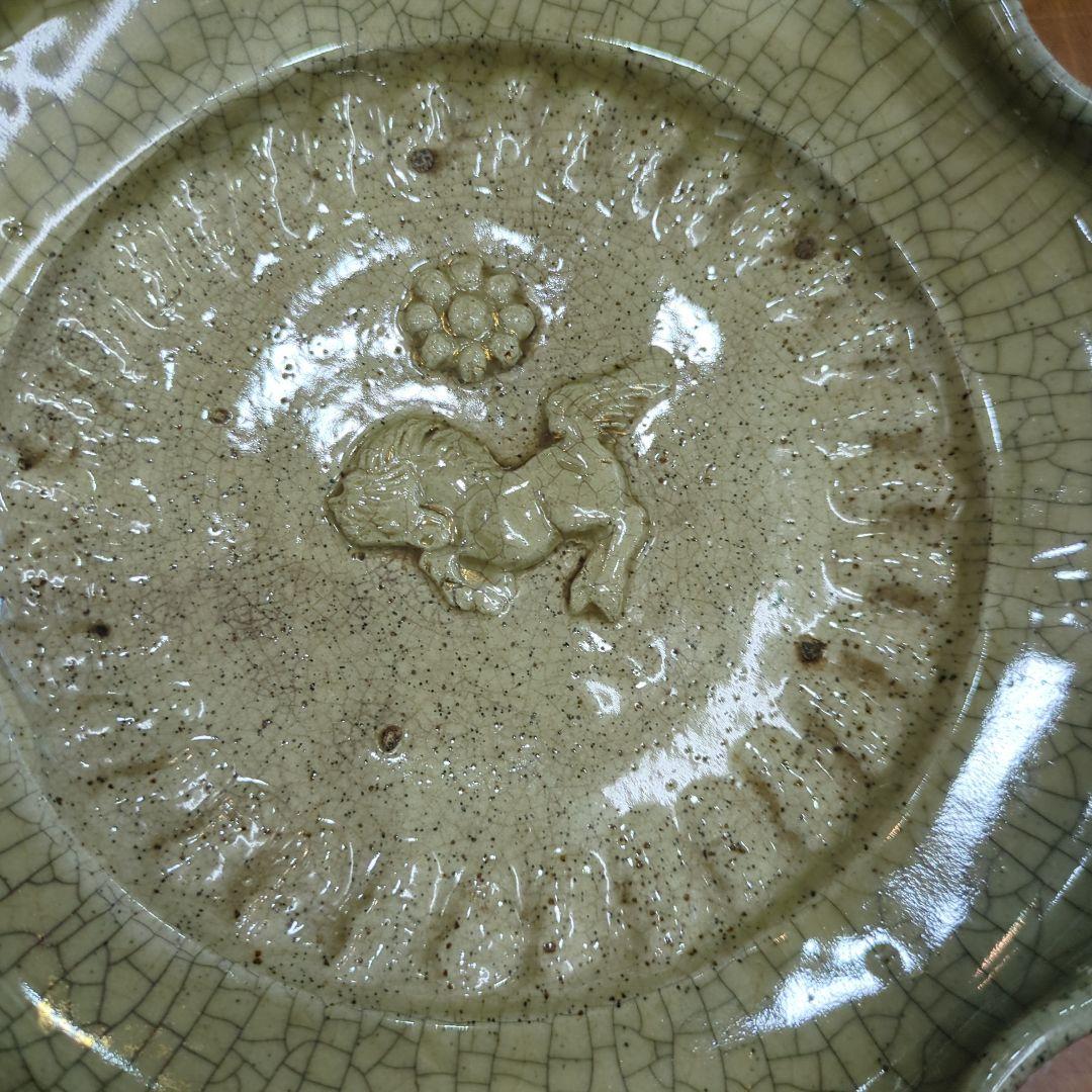 骨董　相馬焼　変形皿　アンティーク　在銘　金彩　相馬　菓子器