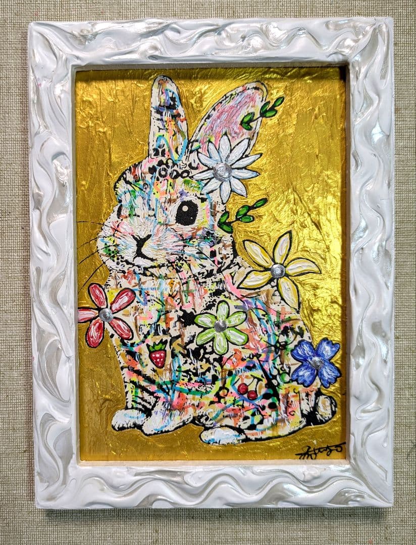 手作り額付き作品　title「永遠の月うさぎ」