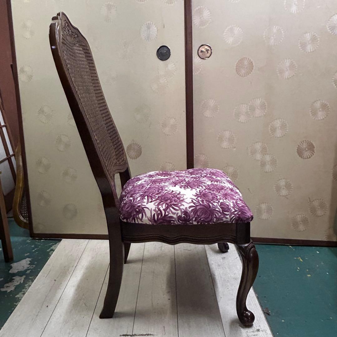 猫足 ダイニングチェア 座面着物リメイク 背ラタン