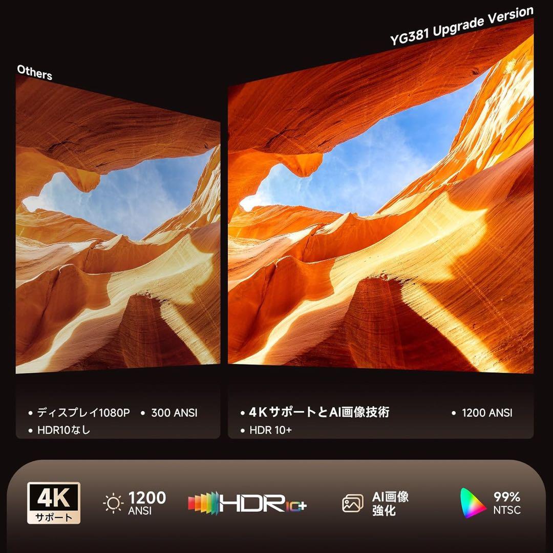 【限定カラーセール】【4K対応】 小型プロジェクター 1200ANSIピンク