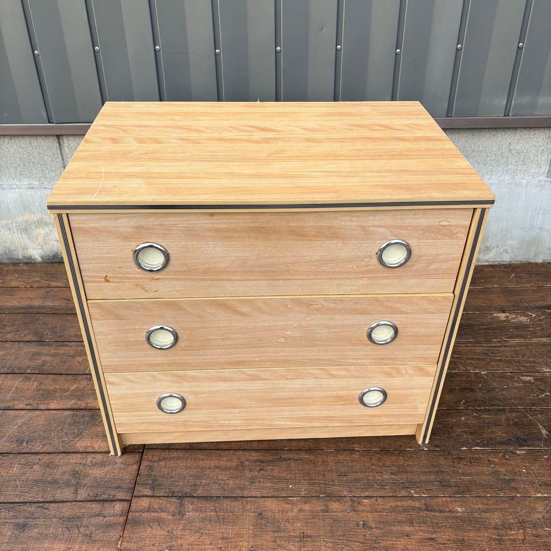 昭和レトロ レトロポップ 木製チェスト 丸金具 3段 古家具 古道具 ビンテージ