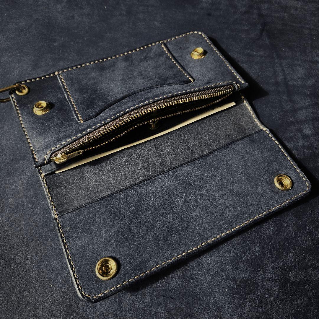 124ロング　トラッカーウォレット イタリアンレザーMARGOT【ネイビー】