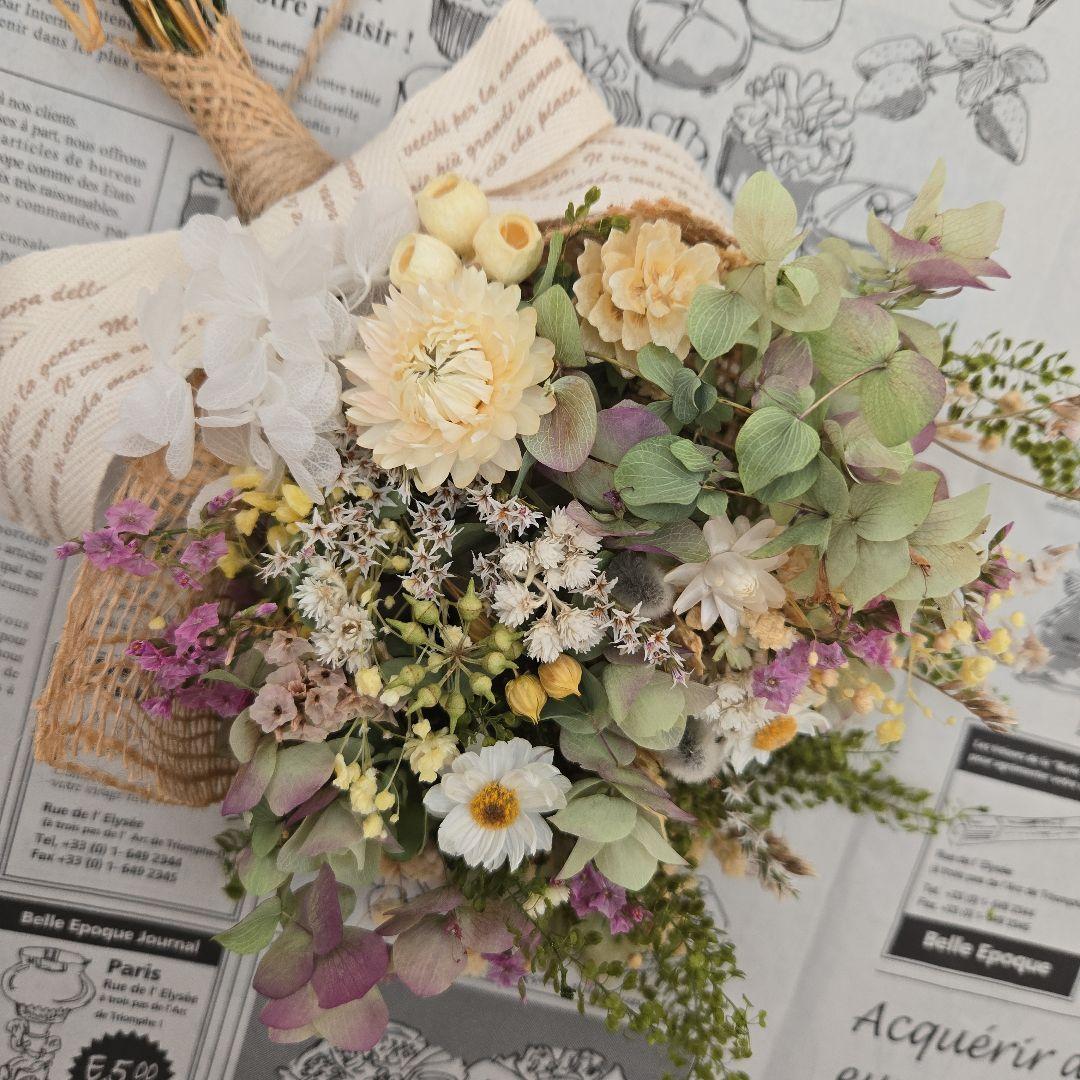 【№2】ドライフラワー春色カラーのナチュラルスワッグ