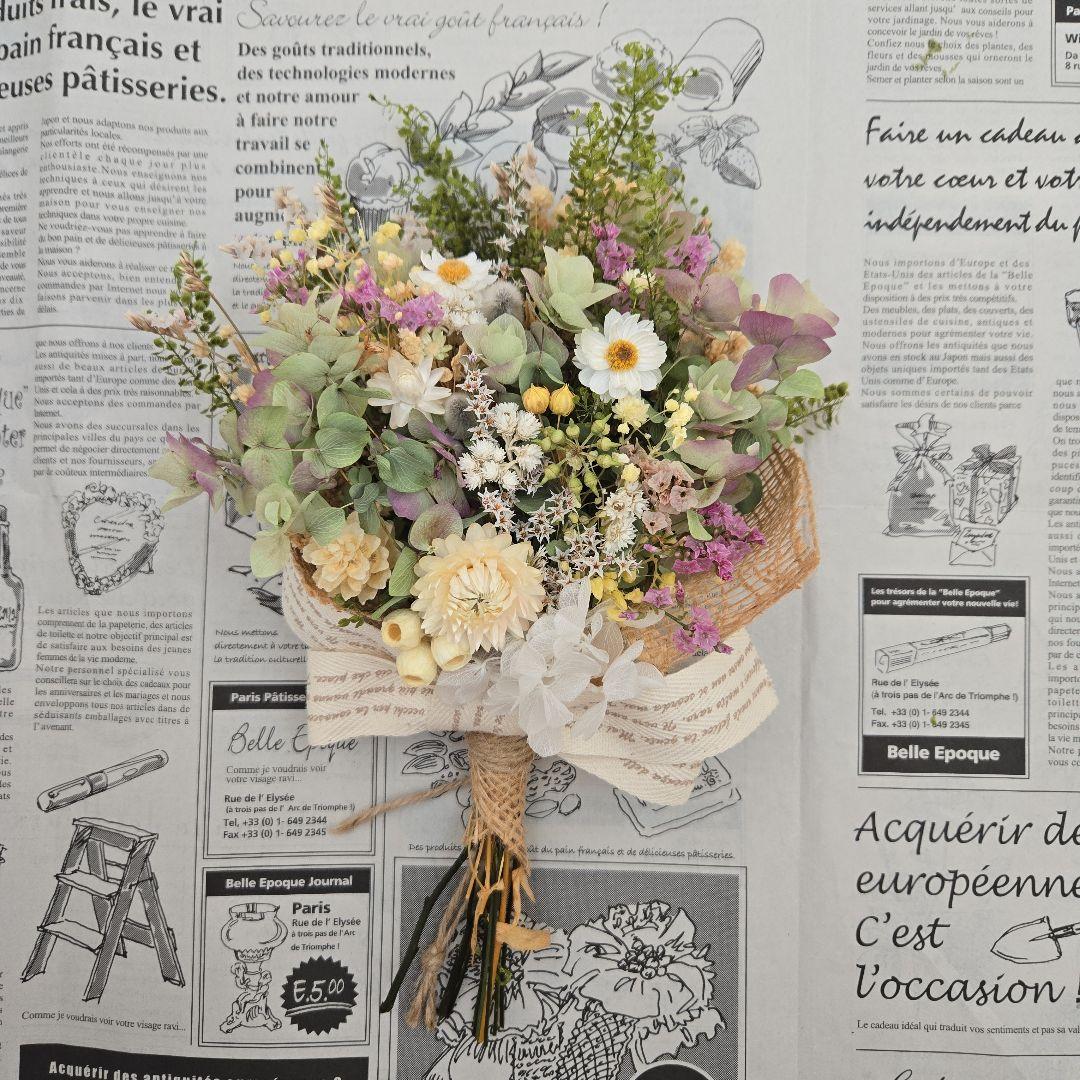 【№2】ドライフラワー春色カラーのナチュラルスワッグ