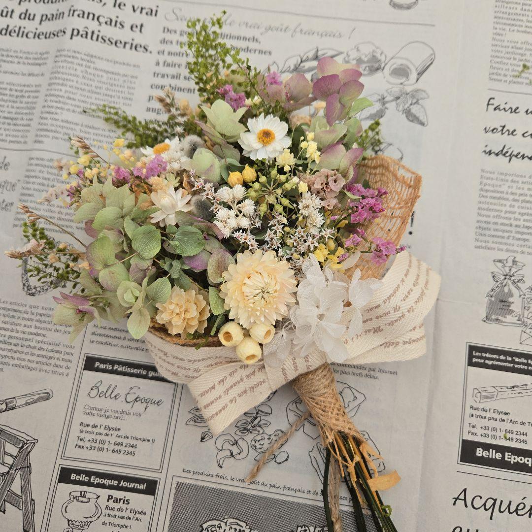 【№2】ドライフラワー春色カラーのナチュラルスワッグ