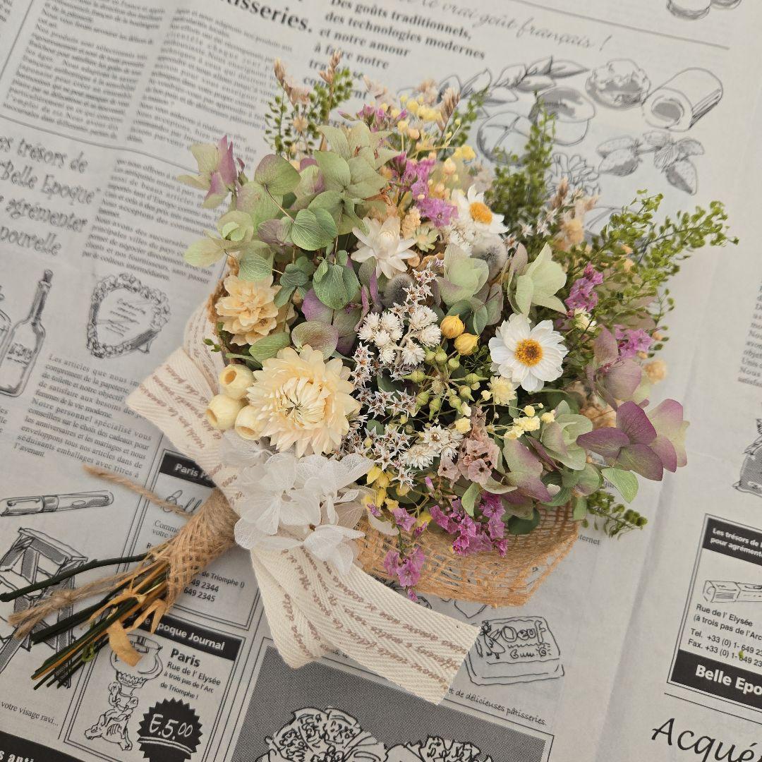 【№2】ドライフラワー春色カラーのナチュラルスワッグ