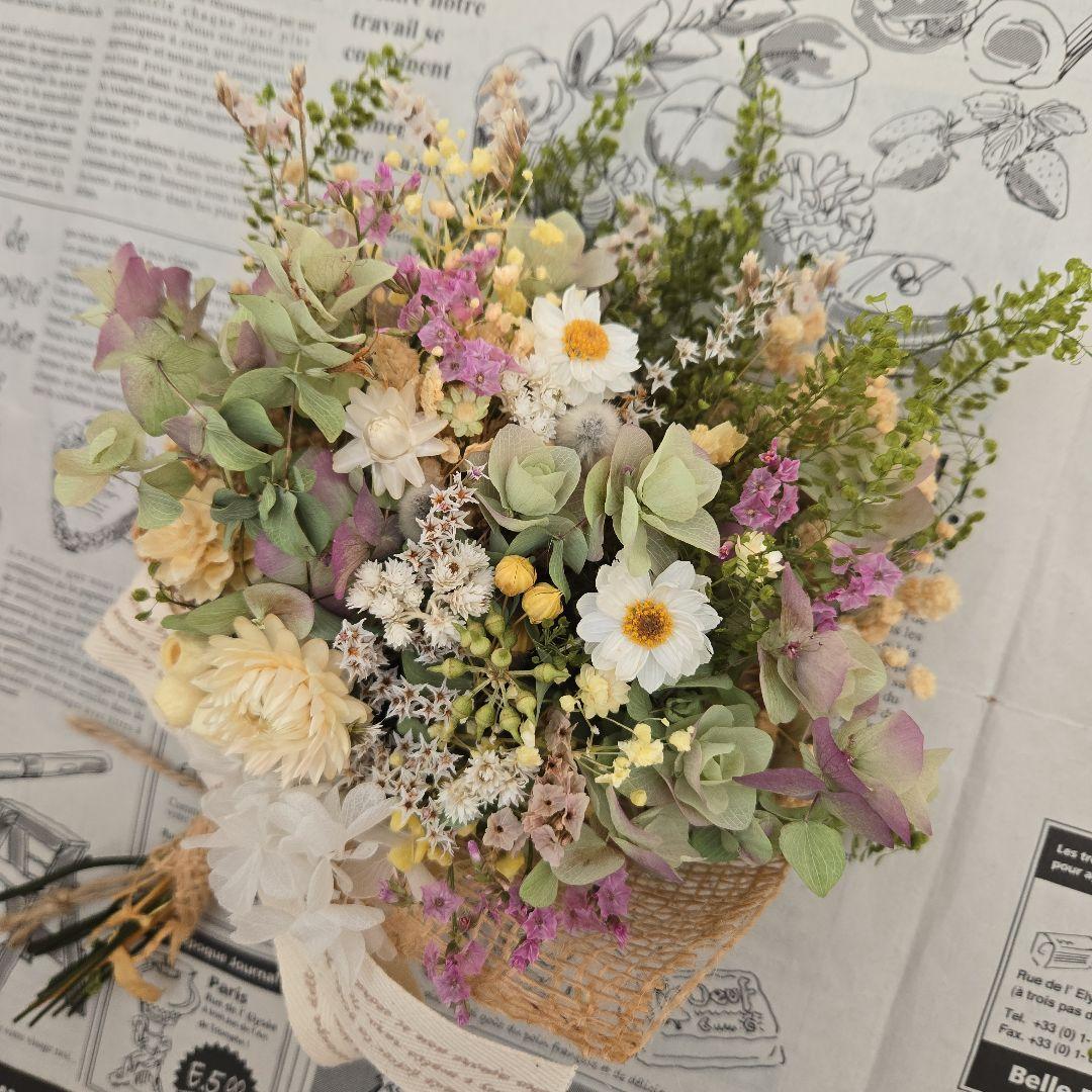 【№2】ドライフラワー春色カラーのナチュラルスワッグ