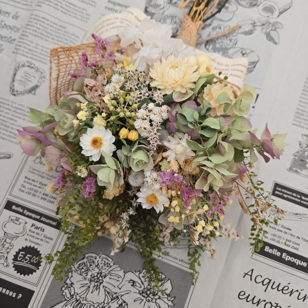 【№2】ドライフラワー春色カラーのナチュラルスワッグ