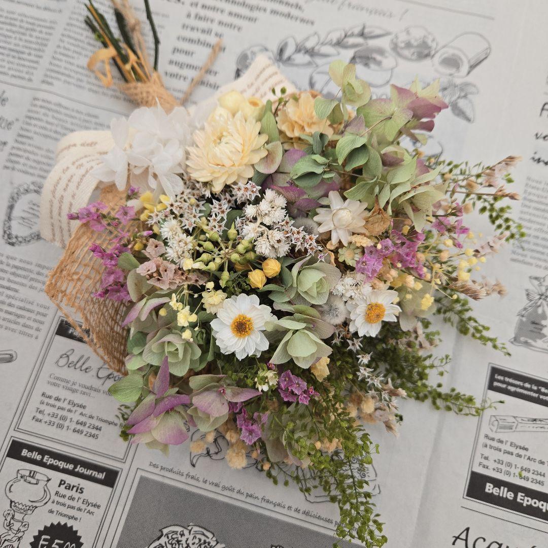 【№2】ドライフラワー春色カラーのナチュラルスワッグ